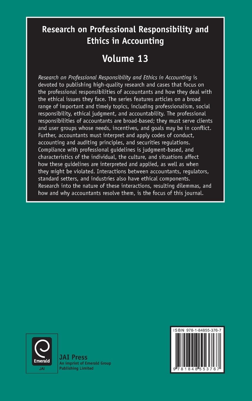 Rückseitencover Research on Professional Responsibility and Ethics in Accounting