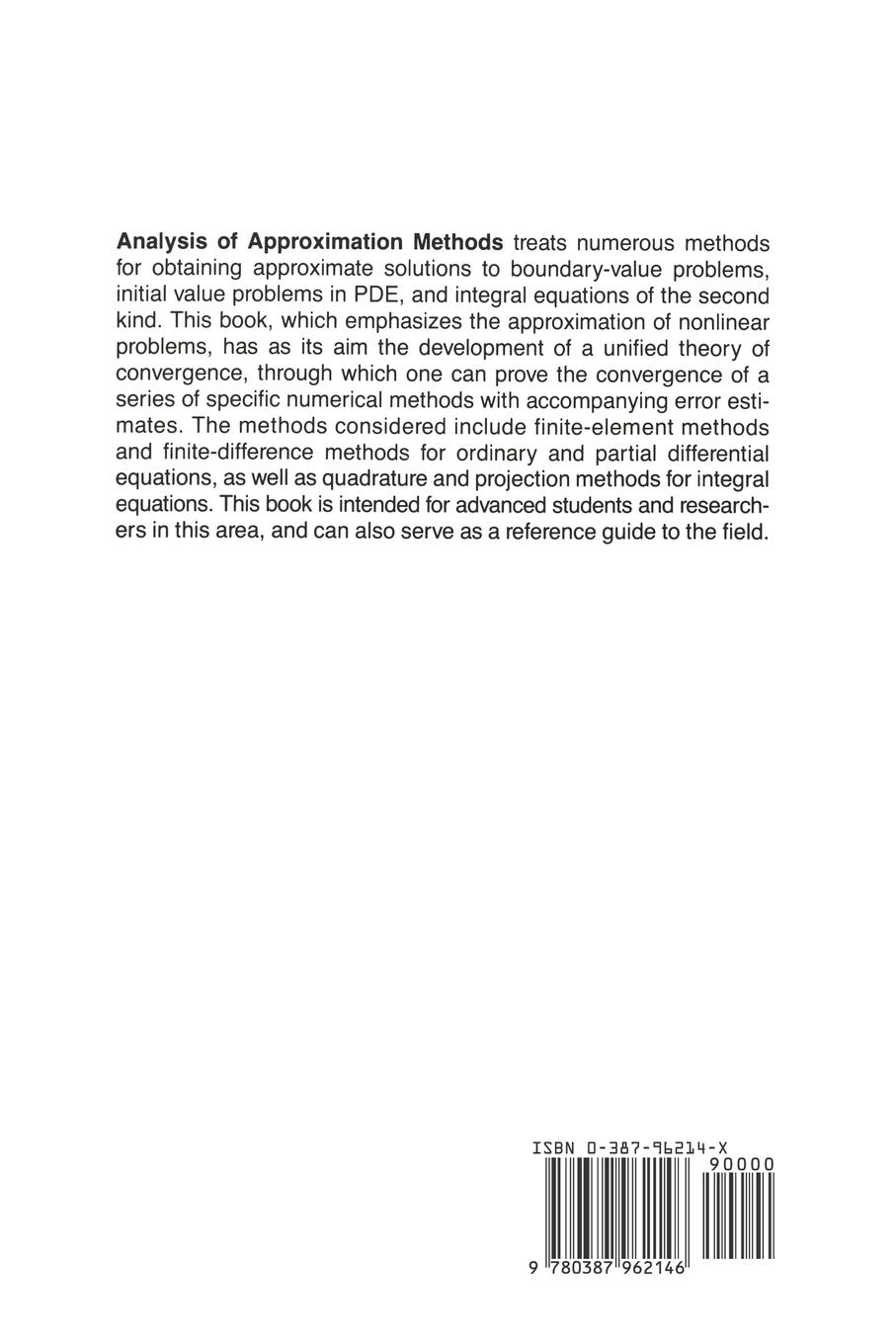 Rückseitencover Analysis of Approximation Methods for Differential and Integral Equations