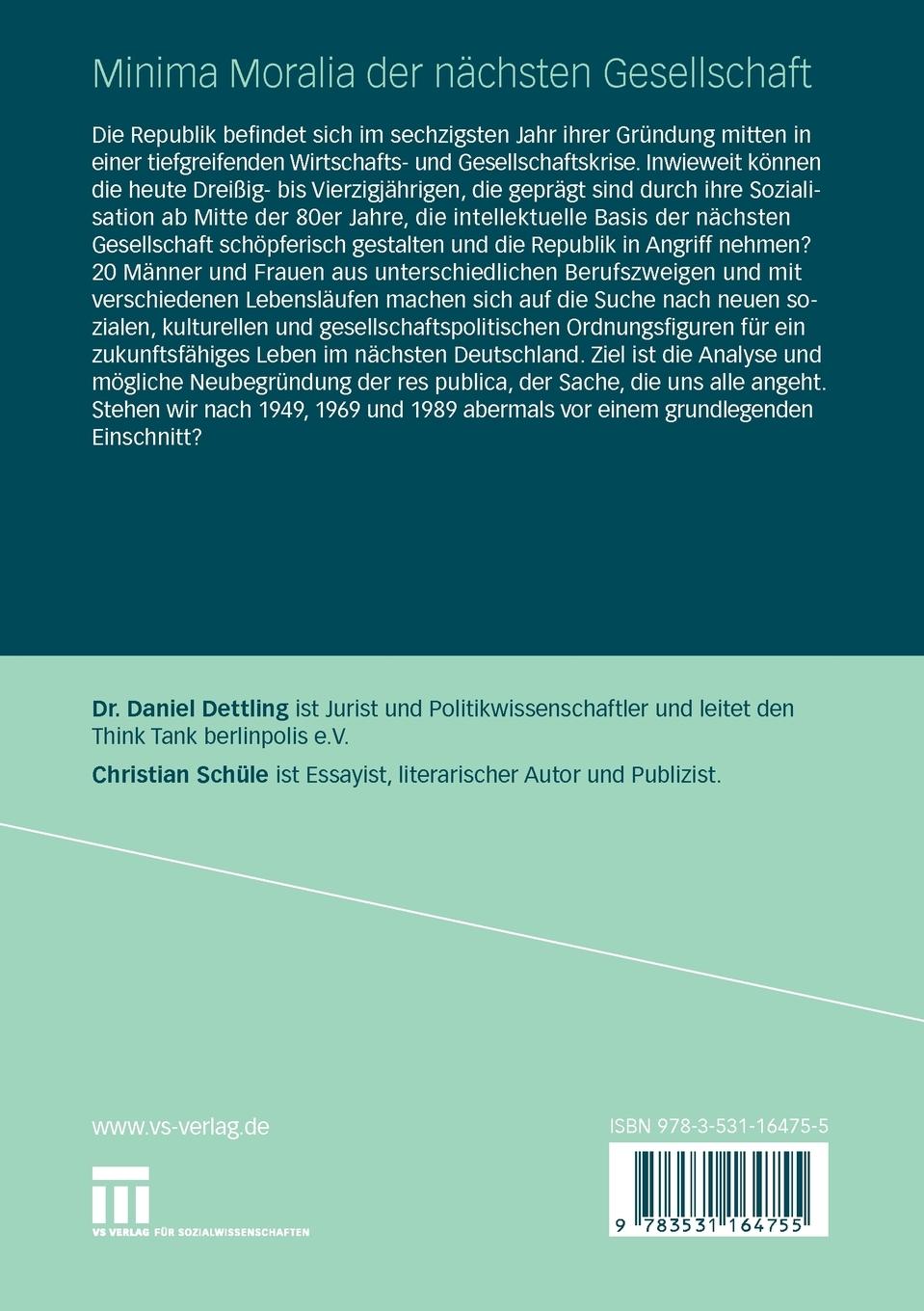 Rückseitencover Minima Moralia der nächsten Gesellschaft