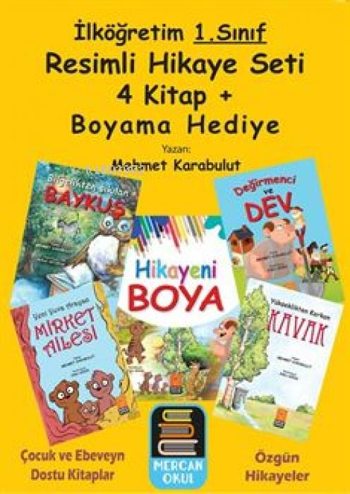 Vorderes Coverbild 1.Sinif Resimli Hikaye Seti 4 Kitap Boyama Kitabi Hediye