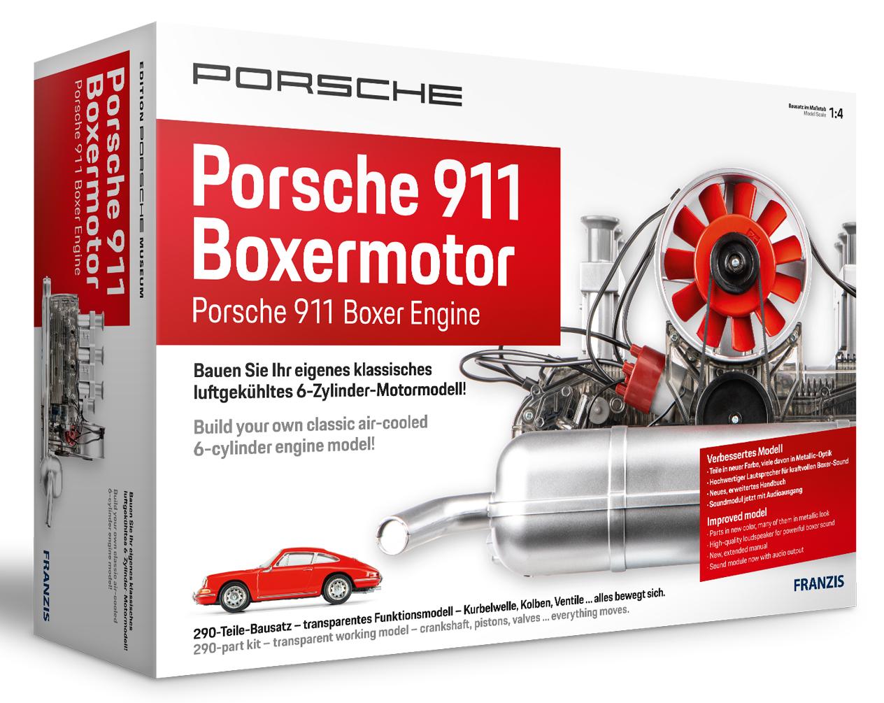 Vorderes Coverbild FRANZIS 67224 - Porsche 911 Boxermotor. 290-Teile-Bausatz, transparentes Funktionsmodell, bewegliche Kurbelwelle, Kolben und Ventile, inkl. reich bibldertem Handbuch