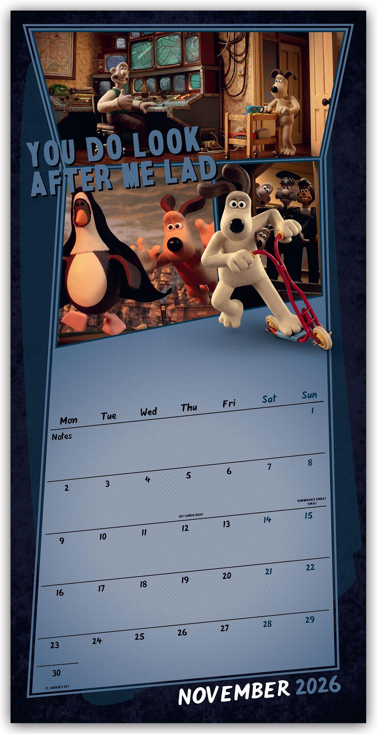 Beispielinhalt (Bild) Wallace and Gromit 2026 - Wandkalender