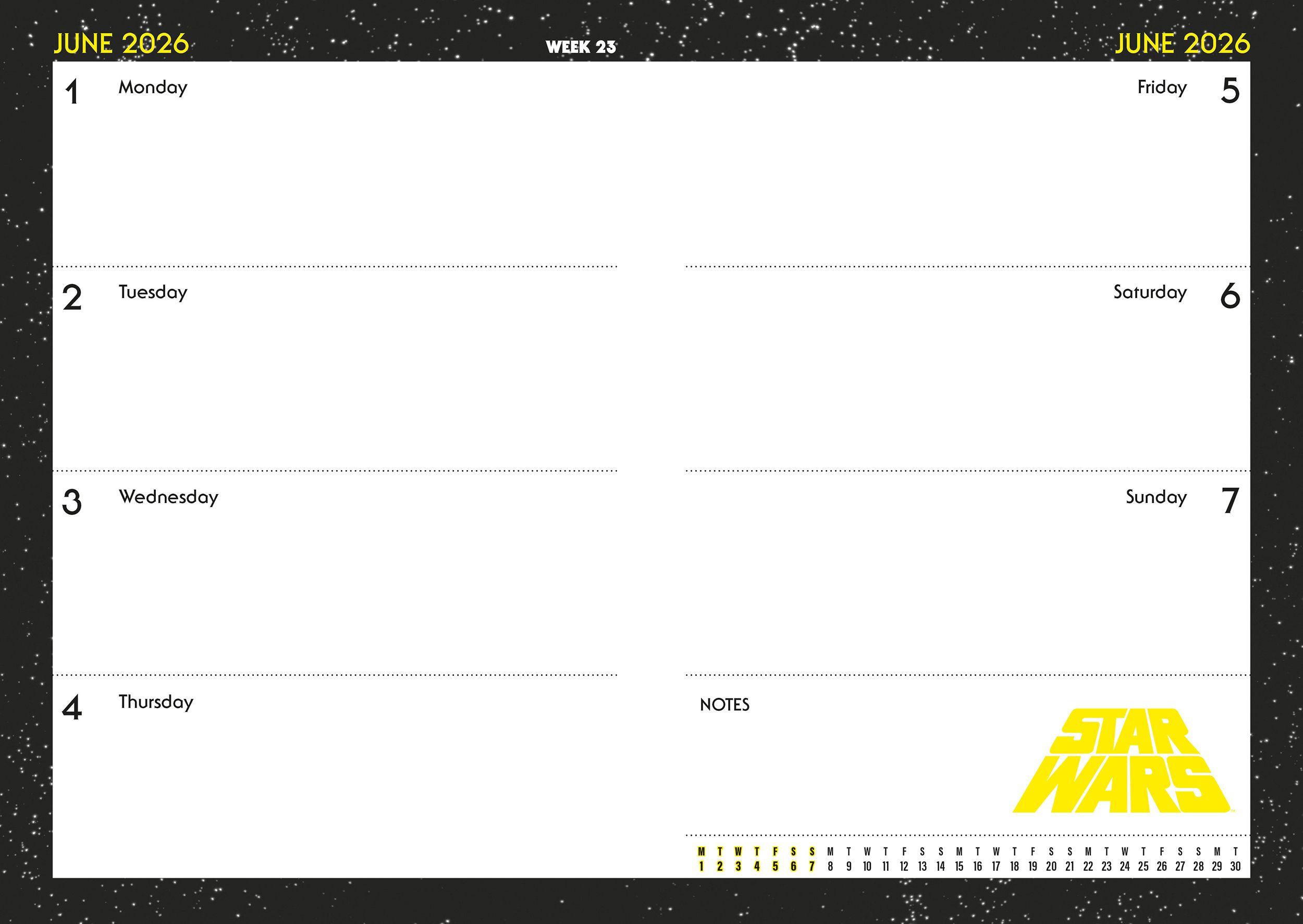 Beispielinhalt (Bild) Star Wars - A5-Tischkalender 2026