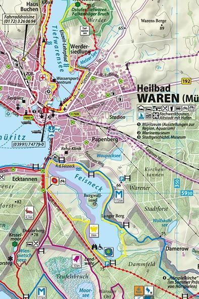 Beispielinhalt (Bild) Klemmer Pocket Rad- und Wanderkarte Heilbad Waren (Müritz) mit Umgebung 1 : 50 000