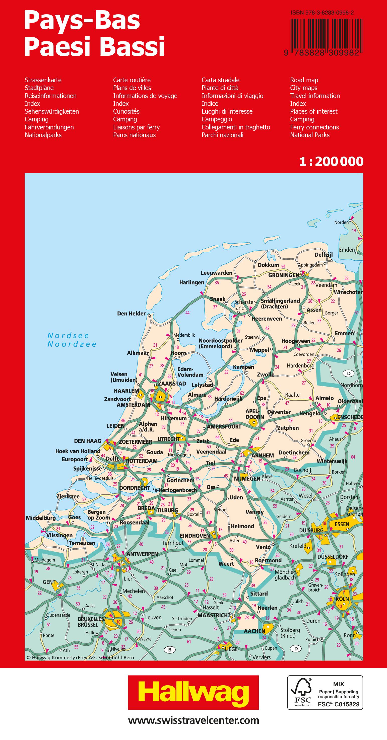 Rückseitencover Hallwag Strassenkarte Niederlande 1:200.000