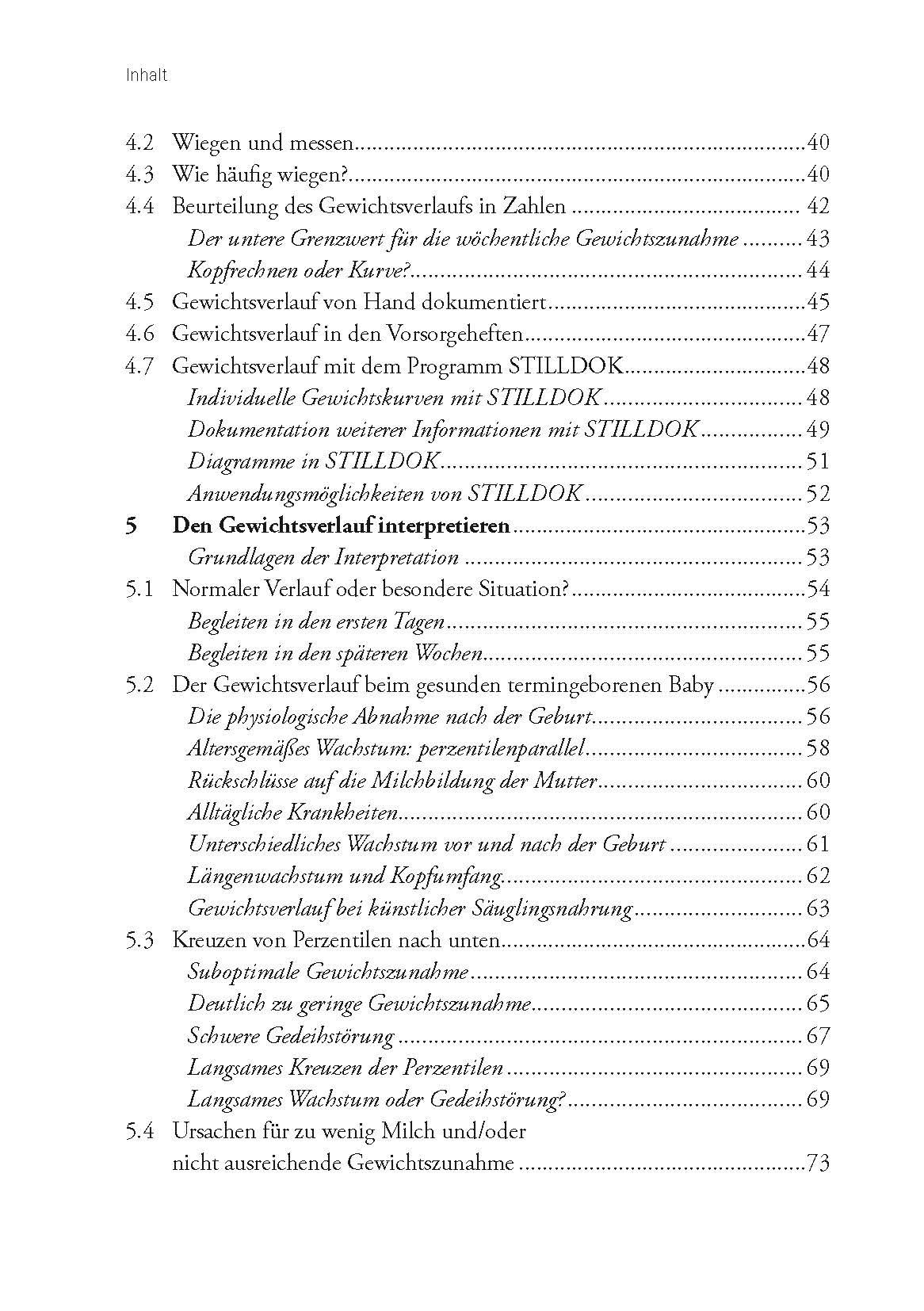 Beispielinhalt (Bild) Gewichtsverlauf und Stillen