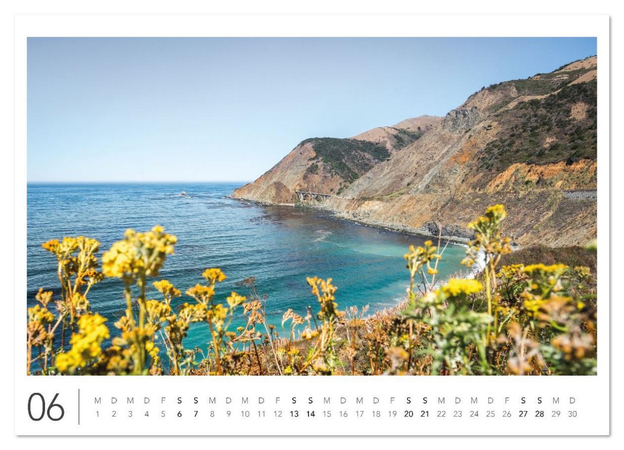Beispielinhalt (Bild) California Highway No. 1 - Die schönste Küstenstraße der USA (Wandkalender 2026 DIN A2 quer), CALVENDO Monatskalender
