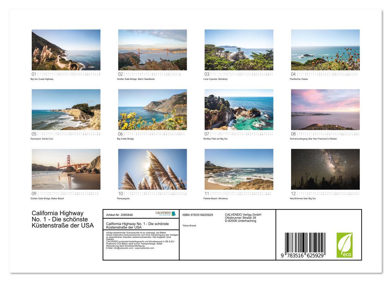 Beispielinhalt (Bild) California Highway No. 1 - Die schönste Küstenstraße der USA (Wandkalender 2026 DIN A4 quer), CALVENDO Monatskalender