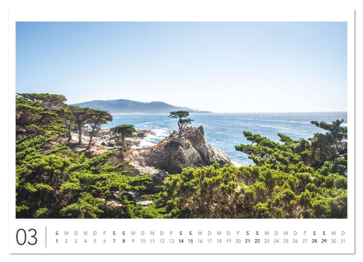 Beispielinhalt (Bild) California Highway No. 1 - Die schönste Küstenstraße der USA (Wandkalender 2026 DIN A4 quer), CALVENDO Monatskalender