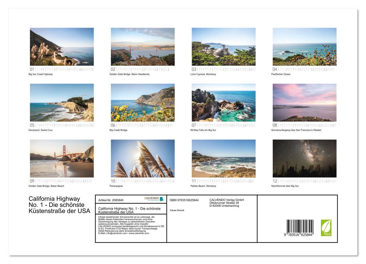 Beispielinhalt (Bild) California Highway No. 1 - Die schönste Küstenstraße der USA (Wandkalender 2026 DIN A3 quer), CALVENDO Monatskalender