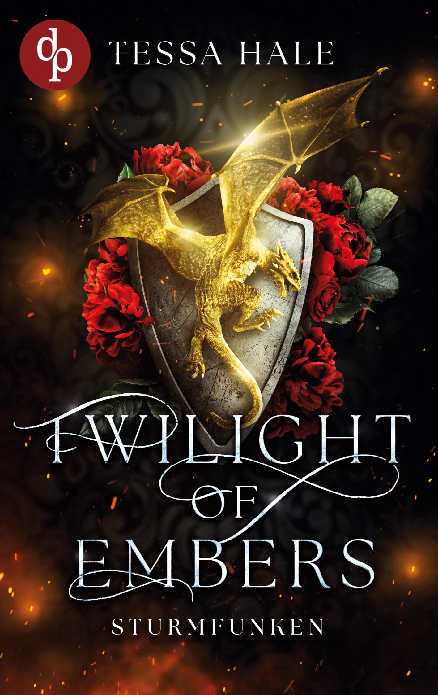 Vorderes Coverbild Twilight of Embers - Sturmfunken | Die spicy Why Choose Academy Romantasy mit Drachen und verbotener Begierde