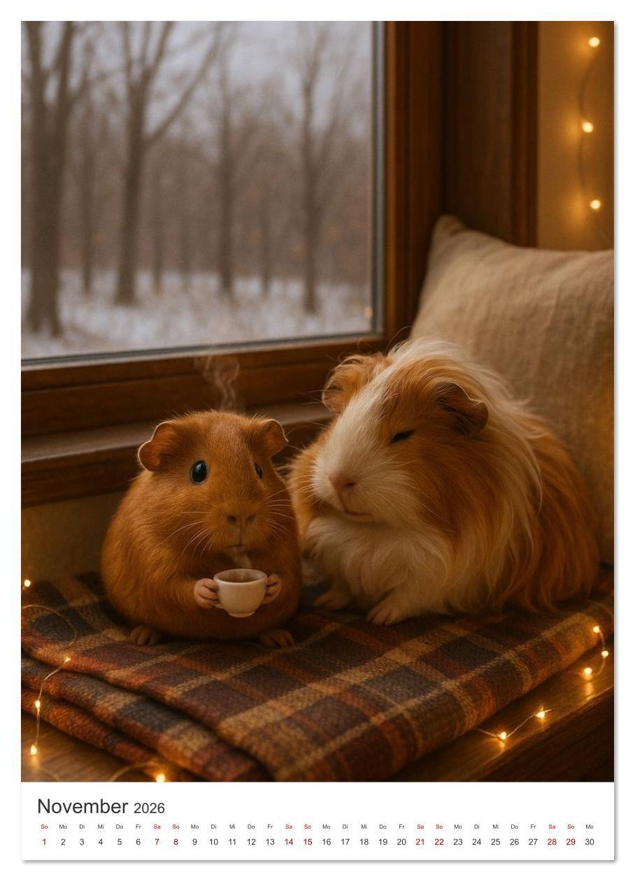 Beispielinhalt (Bild) Cozy Moments - Meerschweinchen Kalender (Wandkalender 2026 DIN A4 hoch), CALVENDO Monatskalender