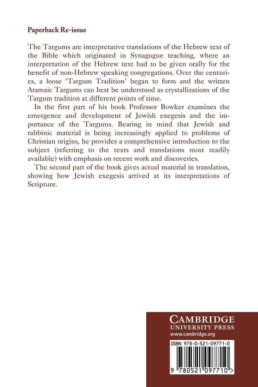 Rückseitencover The Targums and Rabbinic Literature