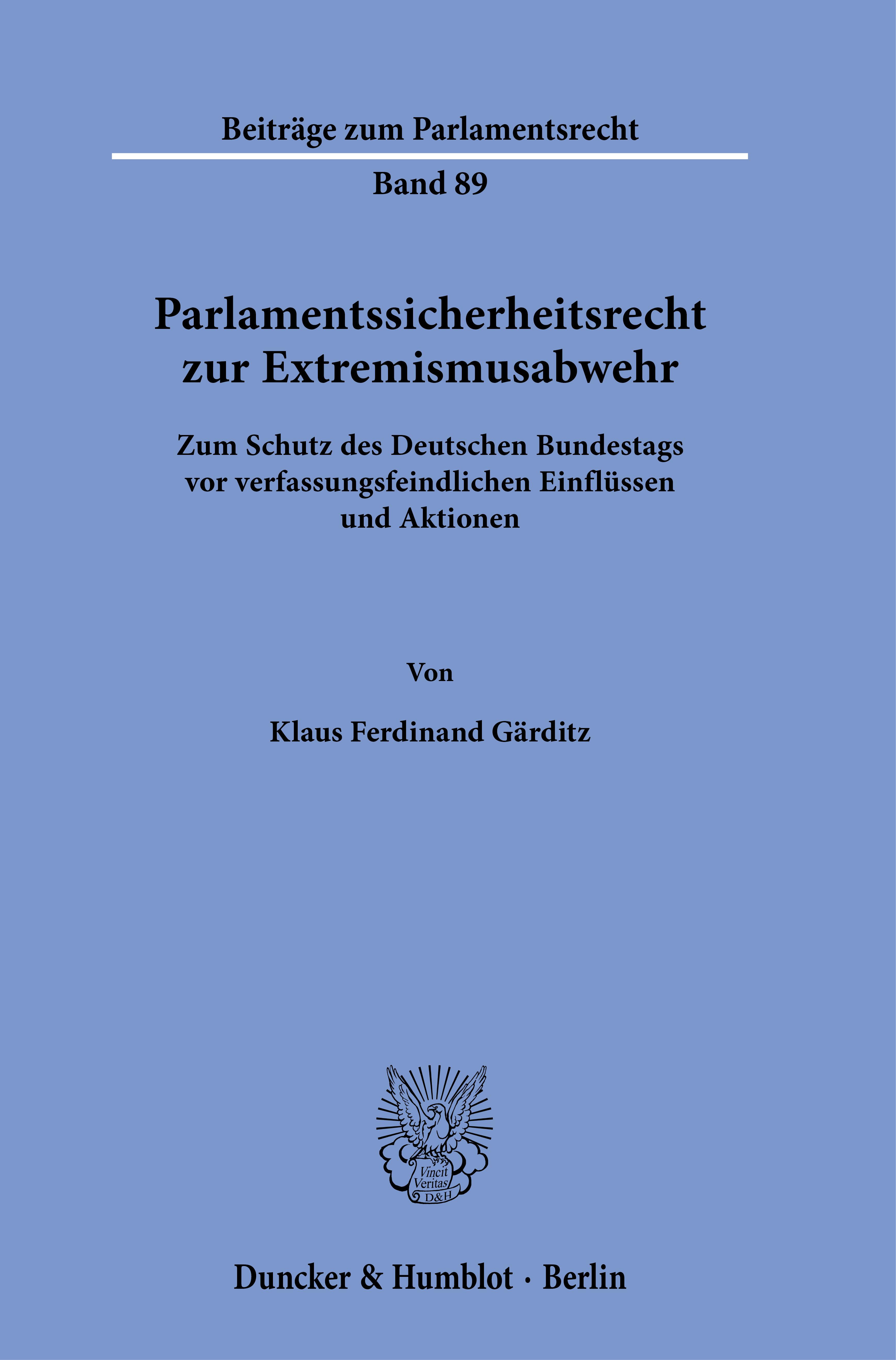Vorderes Coverbild Parlamentssicherheitsrecht zur Extremismusabwehr