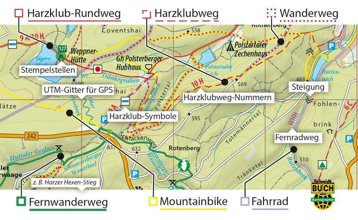 Beispielinhalt (Bild) Der Harz in 4 Teilen. Wander- und Fahrradkartenset 1 : 30 000
