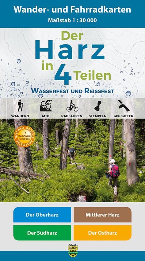 Vorderes Coverbild Der Harz in 4 Teilen. Wander- und Fahrradkartenset 1 : 30 000