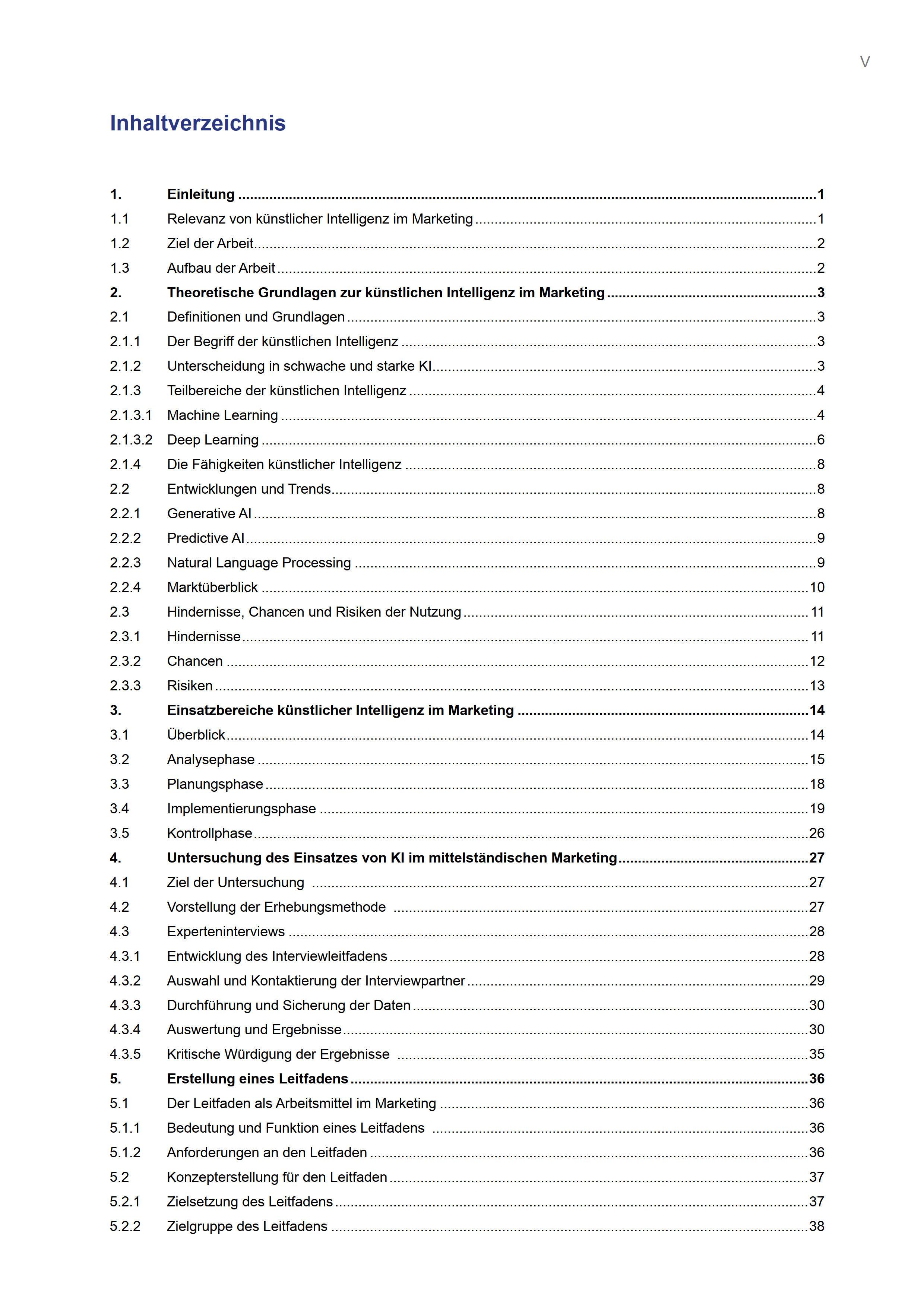 Beispielinhalt (Bild) Entwicklung eines Leitfadens zur Integration von KI in das Marketing mittelständischer Unternehmen