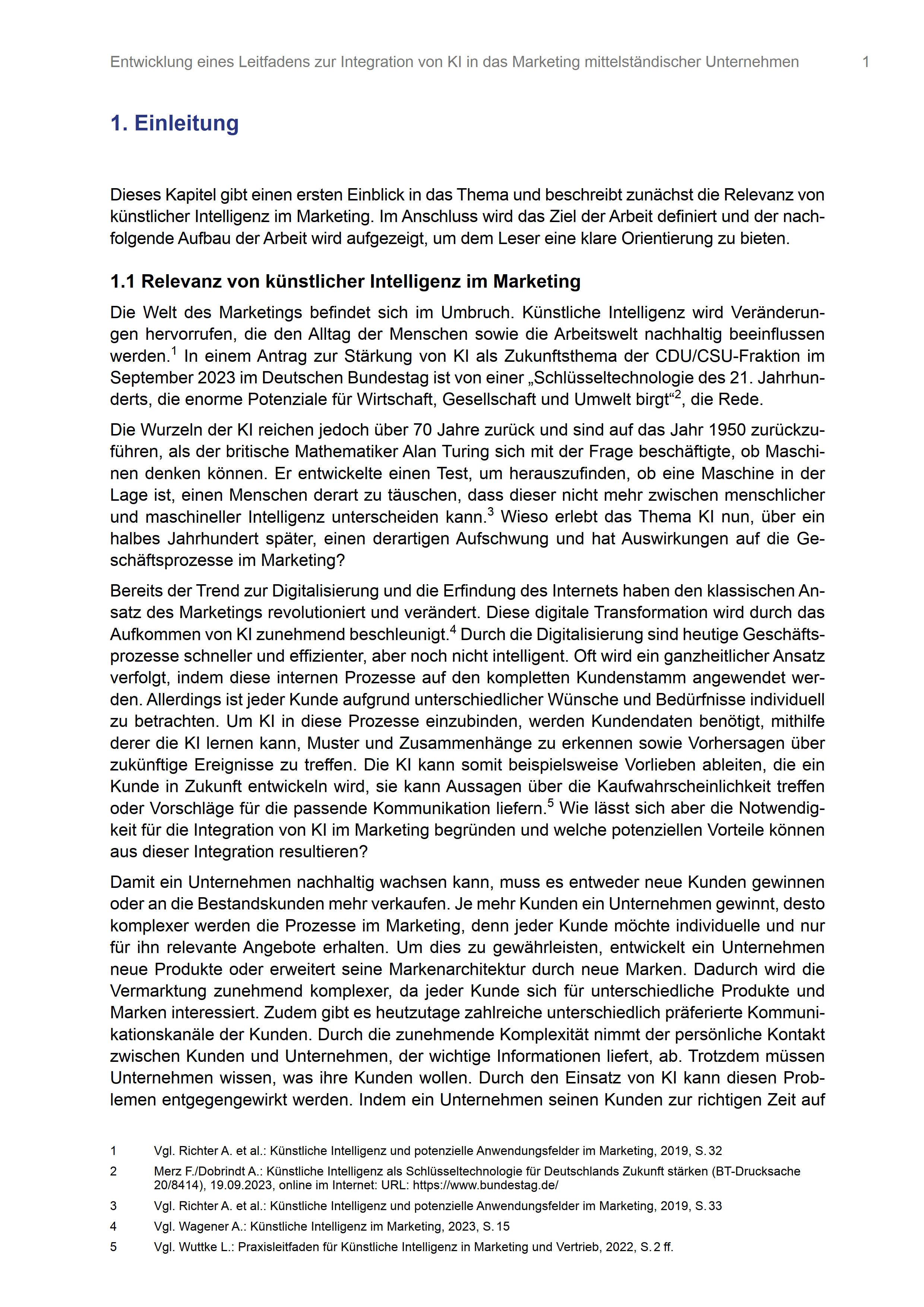 Beispielinhalt (Bild) Entwicklung eines Leitfadens zur Integration von KI in das Marketing mittelständischer Unternehmen