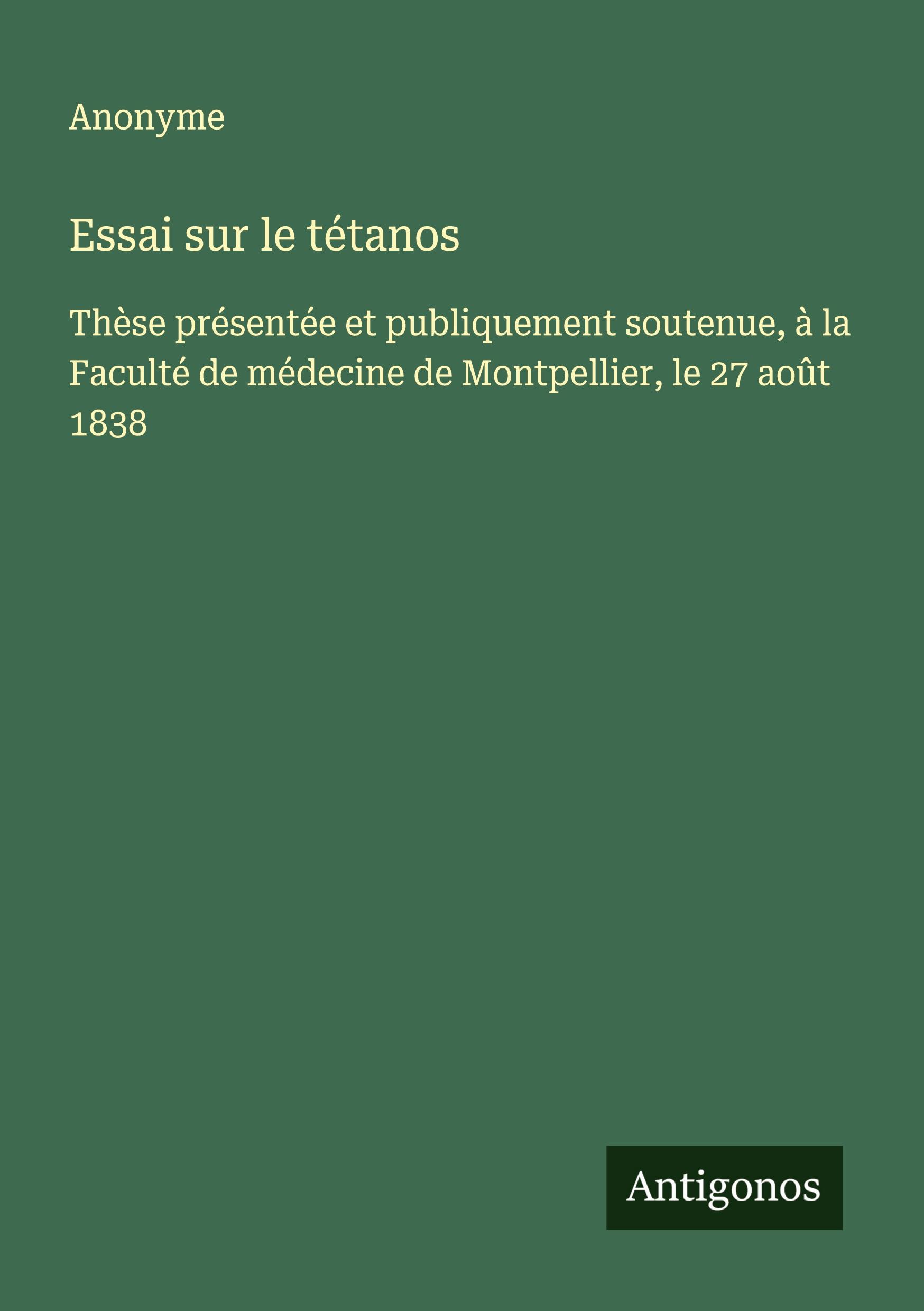 Vorderes Coverbild Essai sur le tétanos