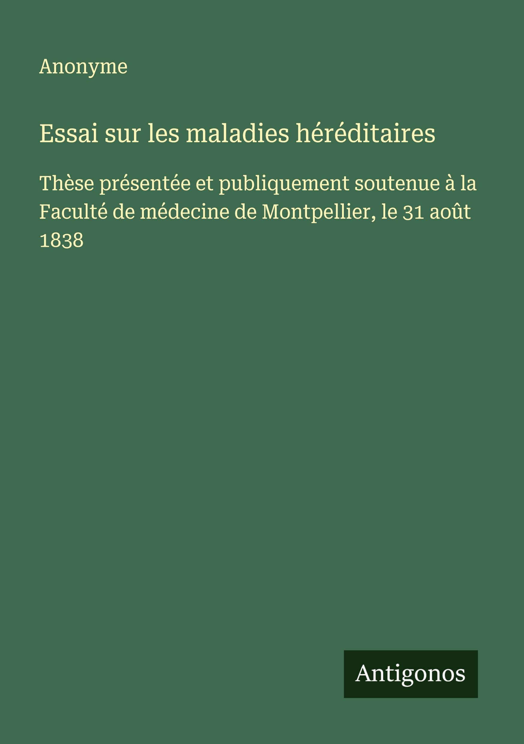 Vorderes Coverbild Essai sur les maladies héréditaires