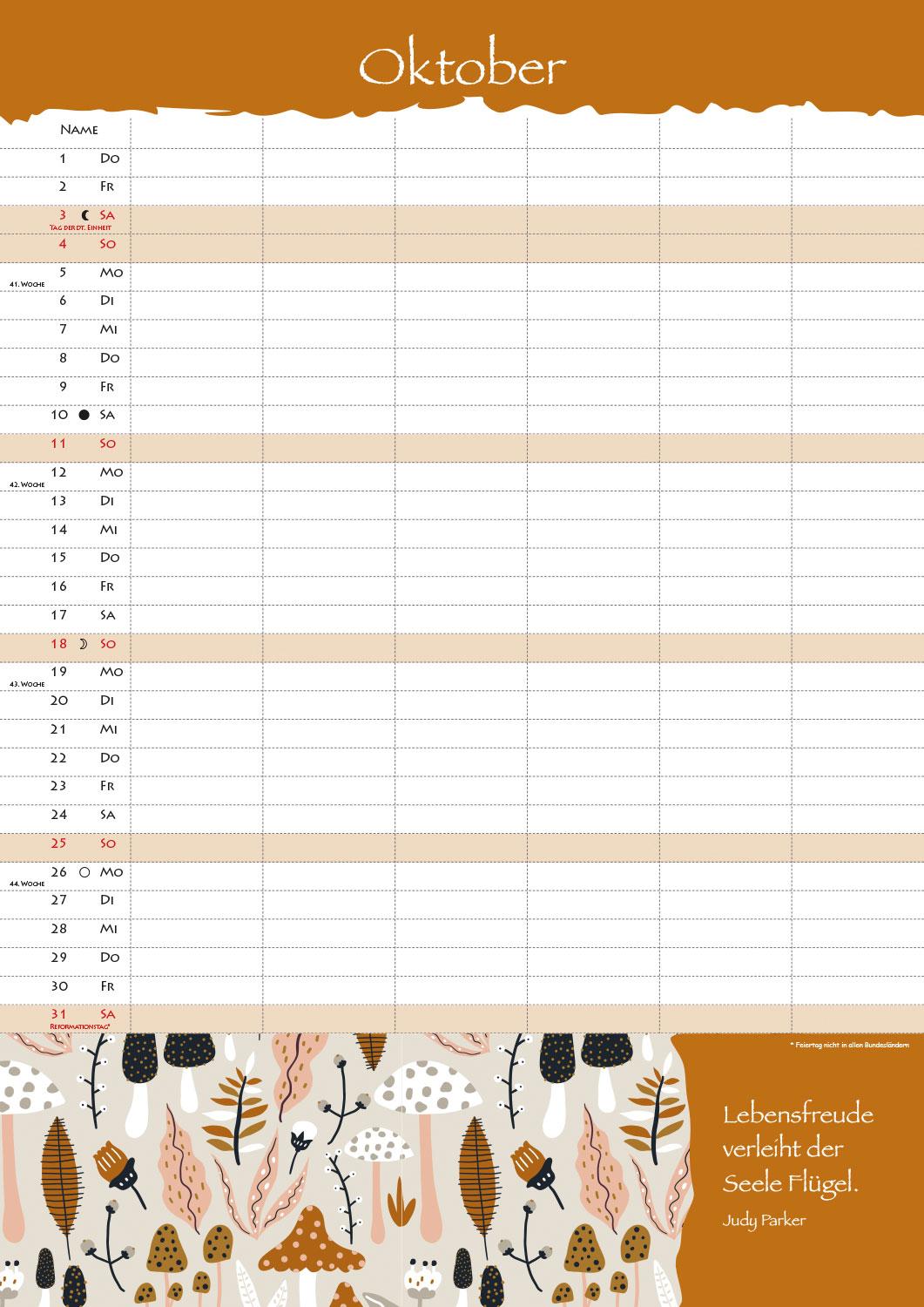 Beispielinhalt (Bild) Familienplaner 2026