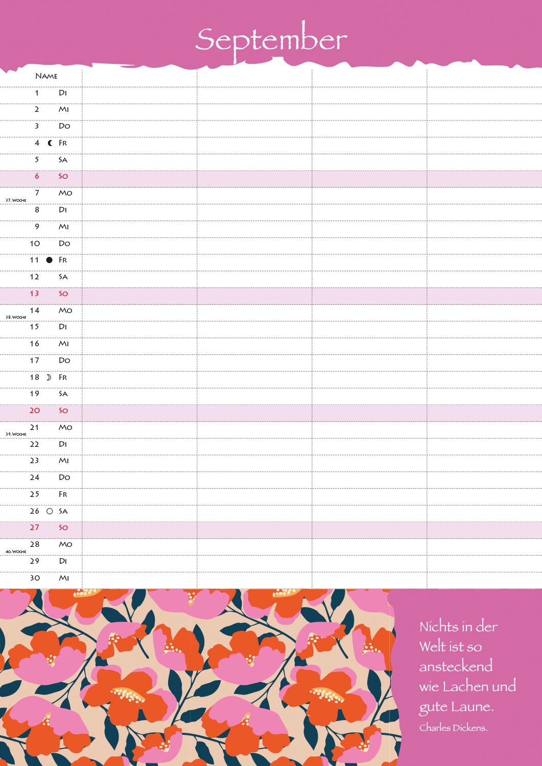 Beispielinhalt (Bild) Der kleine Familienplaner 2026