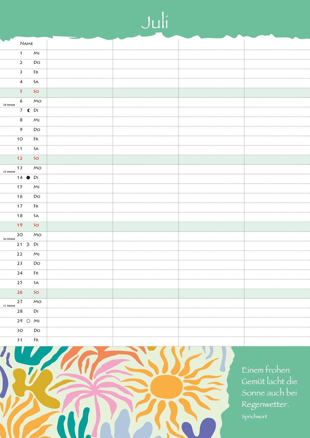 Beispielinhalt (Bild) Der kleine Familienplaner 2026