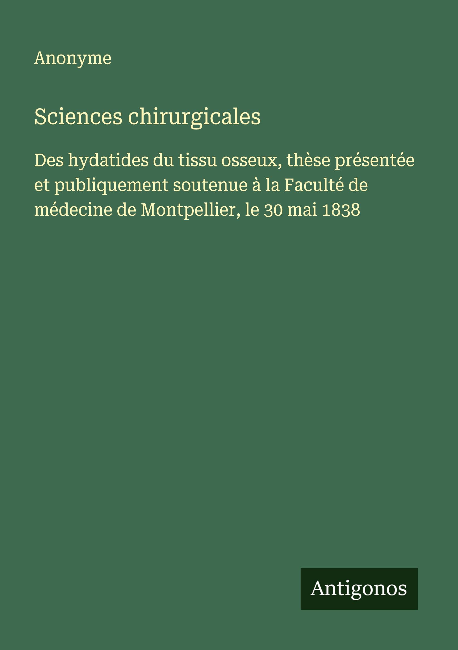 Vorderes Coverbild Sciences chirurgicales