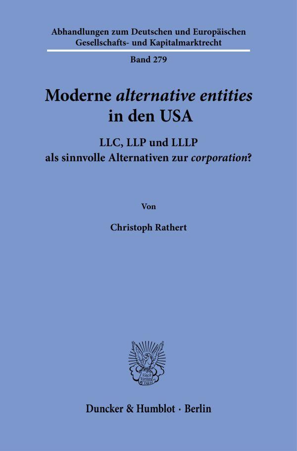 Vorderes Coverbild Moderne alternative entities in den USA