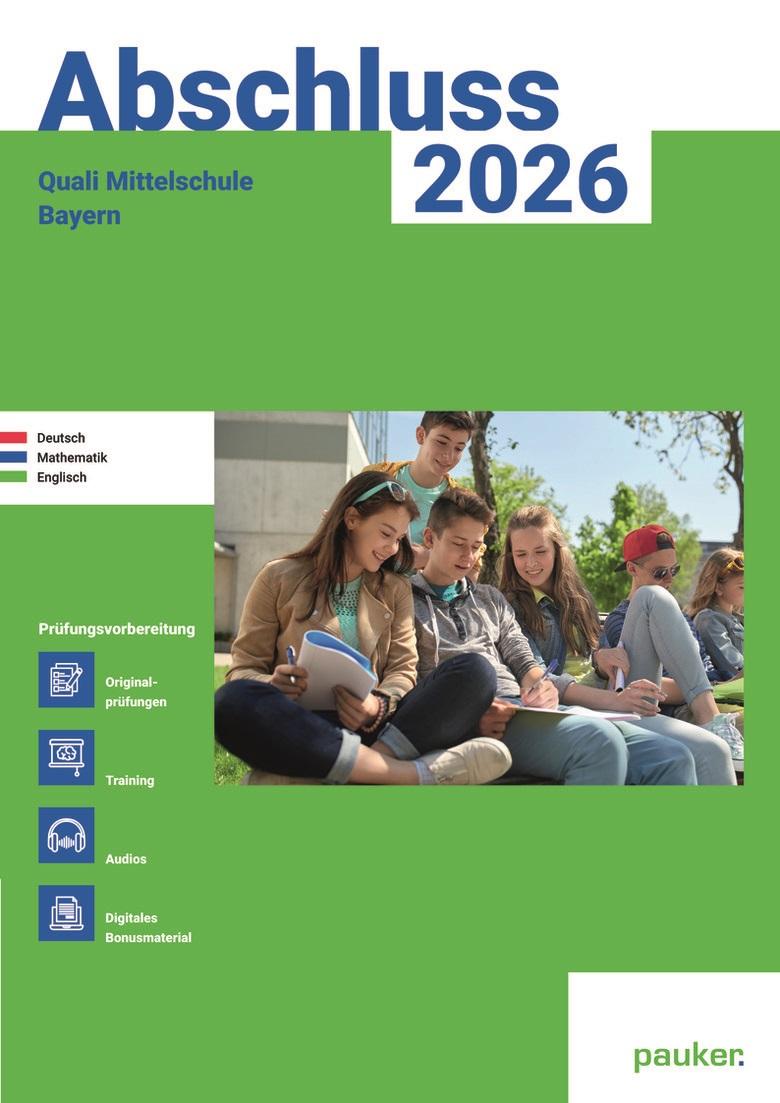 Vorderes Coverbild Abschluss 2026 - Quali 9 Mittelschule Bayern - Aufgabenband - Original- und Musterprüfungen mit Trainingsteil für die Fächer Deutsch, Mathematik und Englisch