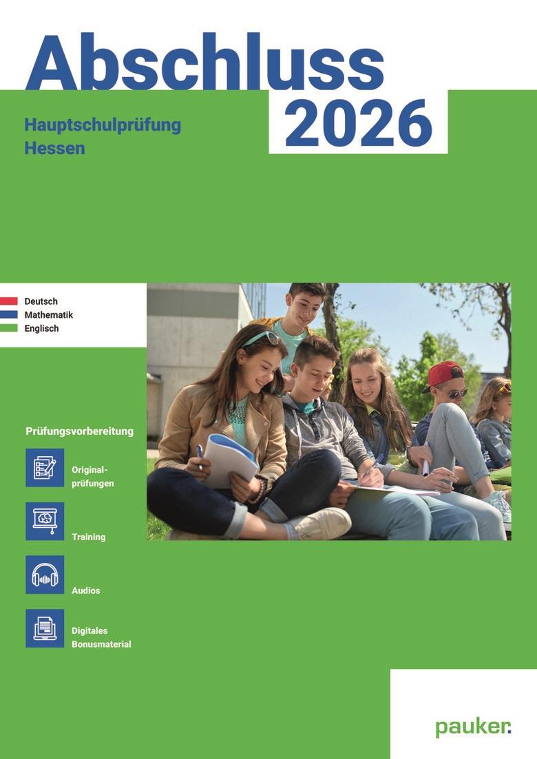 Vorderes Coverbild Abschluss 2026 - Hauptschule Hessen - Aufgabenband - Originalprüfungen mit Trainingsteil für die Fächer Deutsch, Mathematik und Englisch