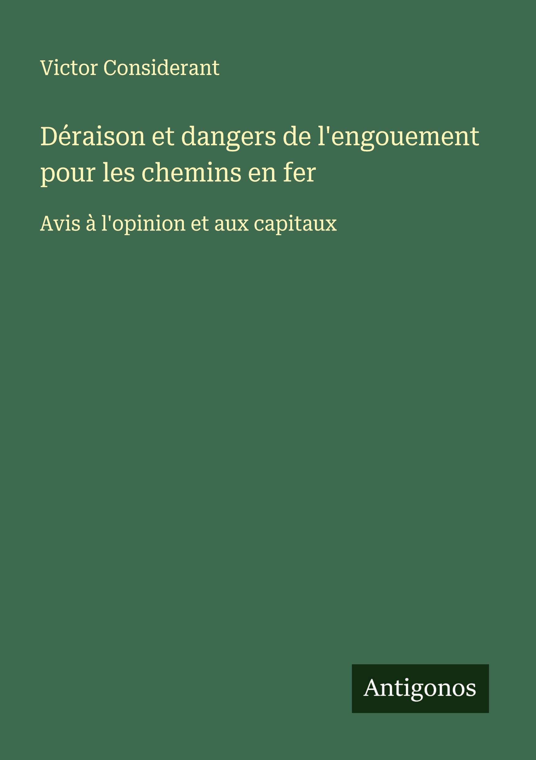 Vorderes Coverbild Déraison et dangers de l'engouement pour les chemins en fer