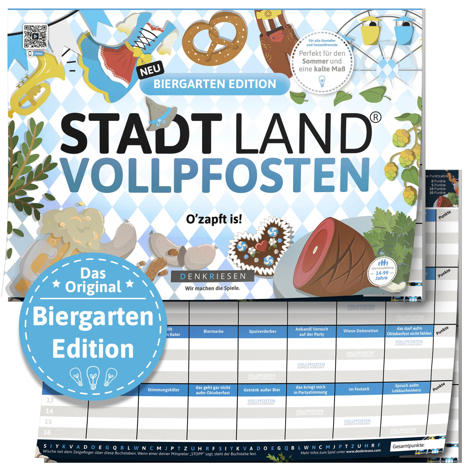 Vorderes Coverbild DENKRIESEN - STADT LAND VOLLPFOSTEN® - Biergarten Edition - "O'zapft is!" | A4 Spielblock