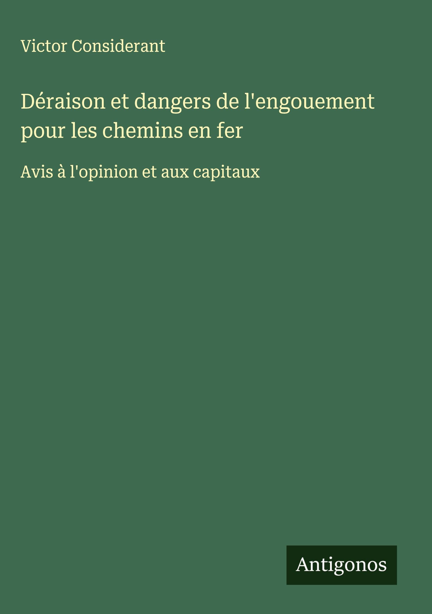 Vorderes Coverbild Déraison et dangers de l'engouement pour les chemins en fer