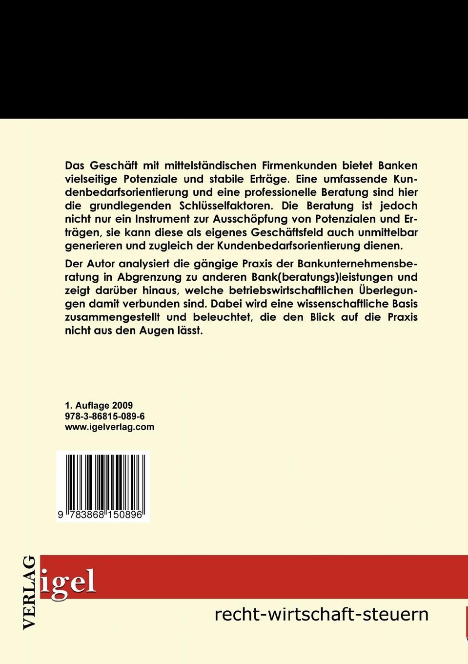 Rückseitencover Beratung mittelständischer Unternehmen durch Banken