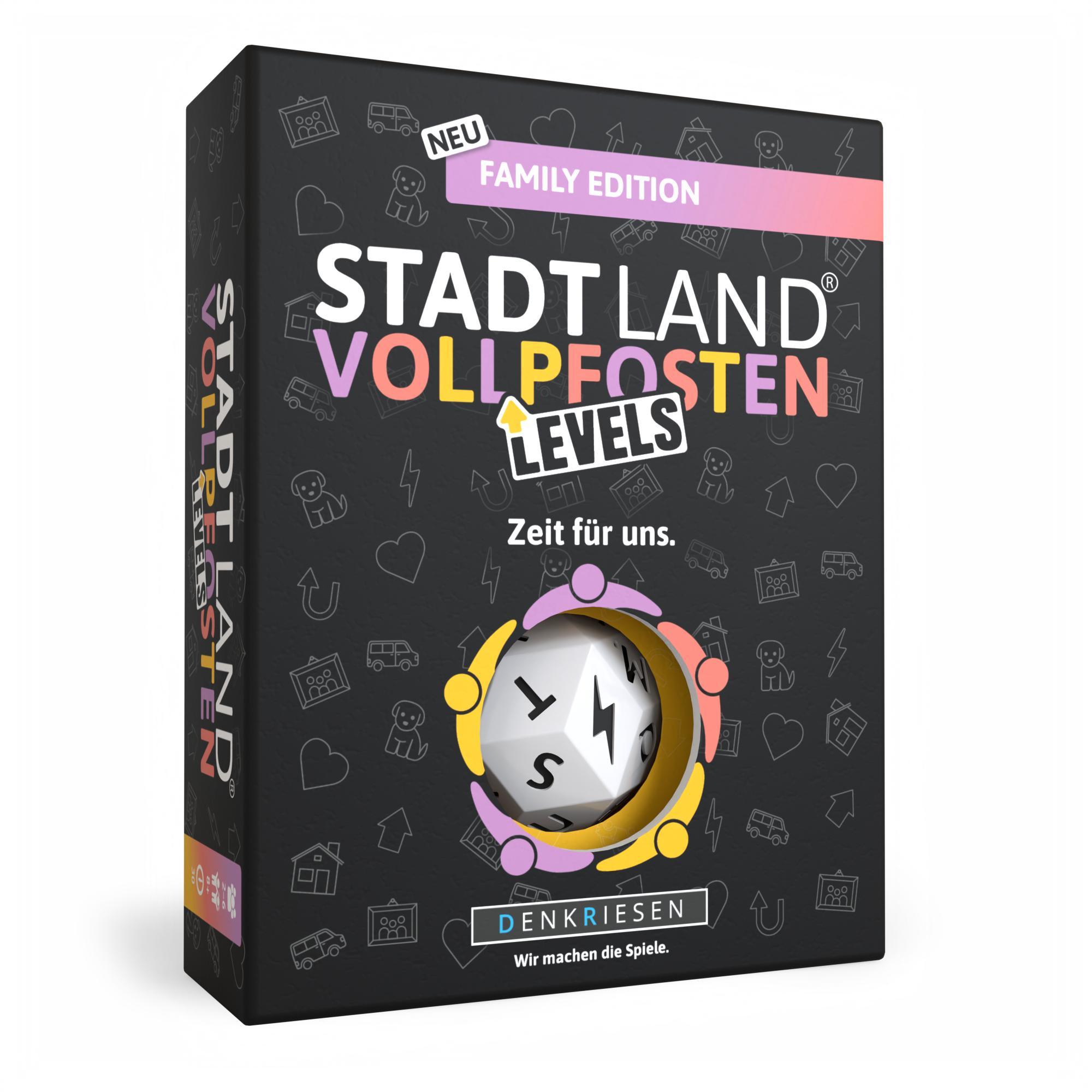 Vorderes Coverbild DENKRIESEN - Stadt Land Vollpfosten® Family Edition - "Zeit für uns." | Levels
