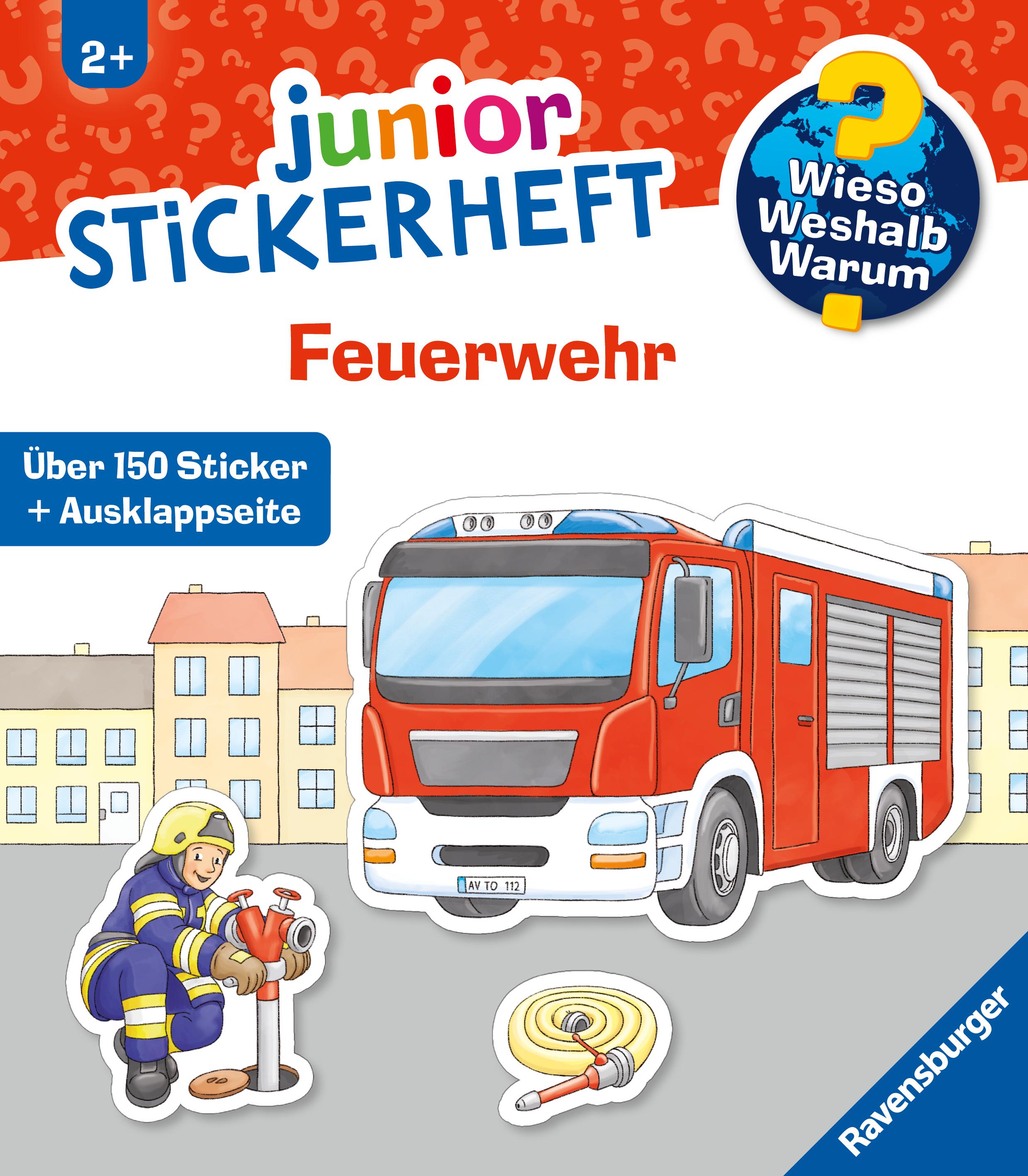 Vorderes Coverbild Wieso? Weshalb? Warum? junior Stickerheft - Feuerwehr