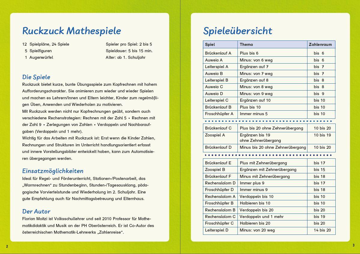 Beispielinhalt (Bild) Ruckzuck Mathespiele. Spielend rechnen im Zahlenraum bis 20