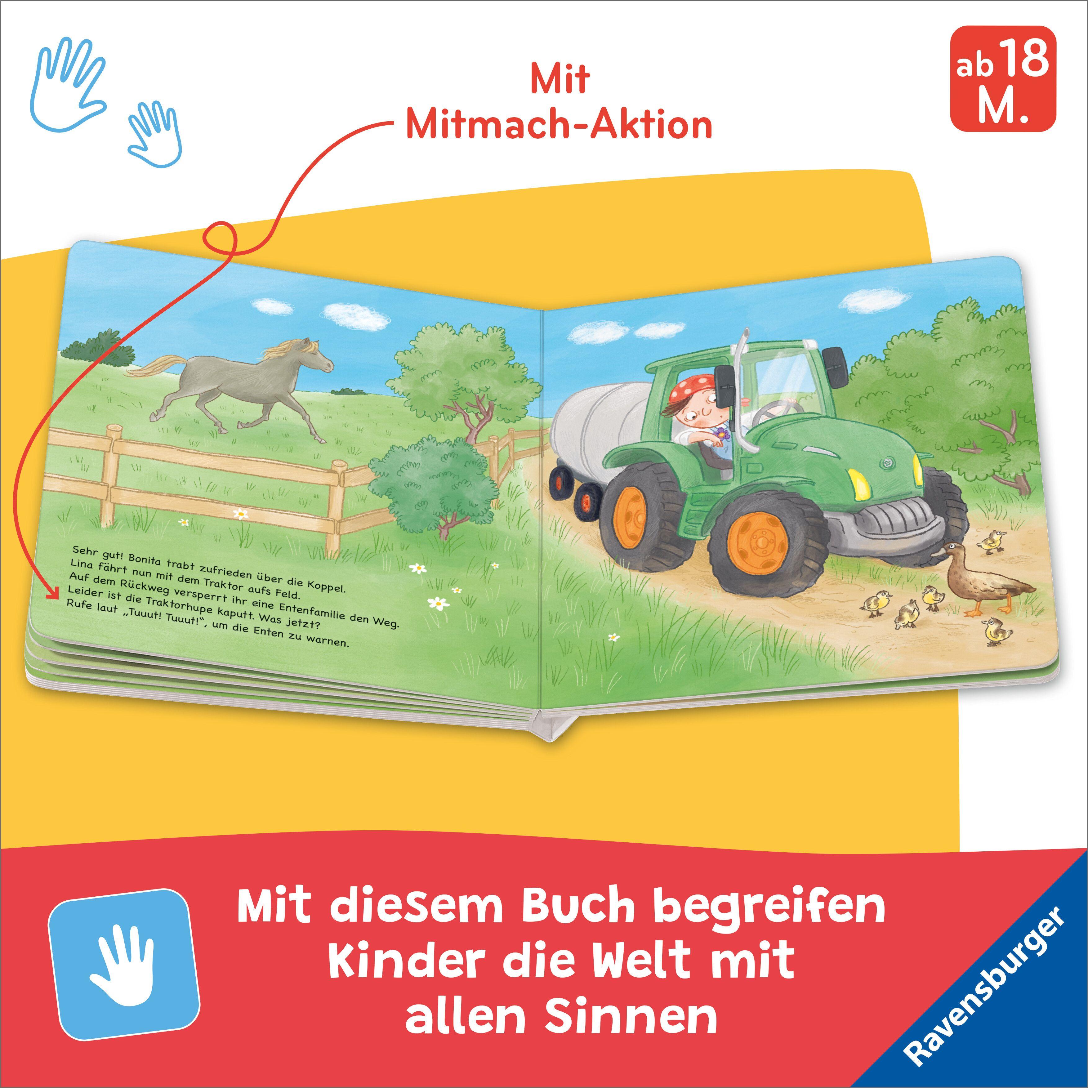Beispielinhalt (Bild) Fahr mit dem Traktor! Mein Bauernhof-Mitmachbuch