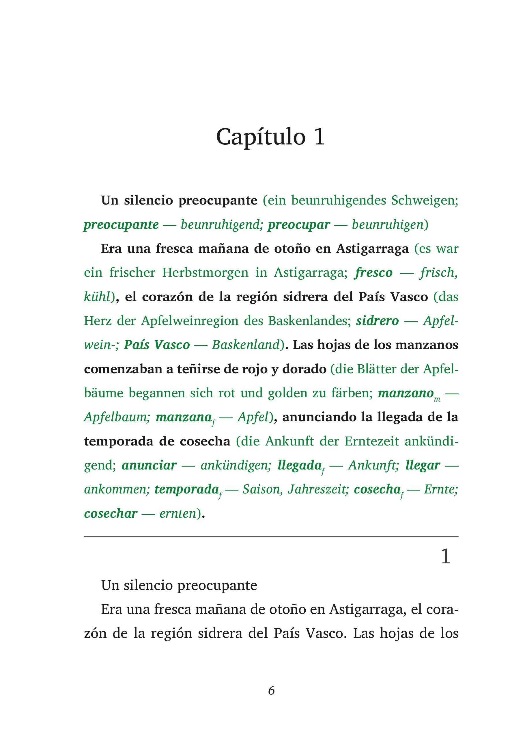 Beispielinhalt (Bild) El Enigma de la Sidra Silenciosa - Spanische Krimi-Lektüre A1-A2 (+ Audio-Online)