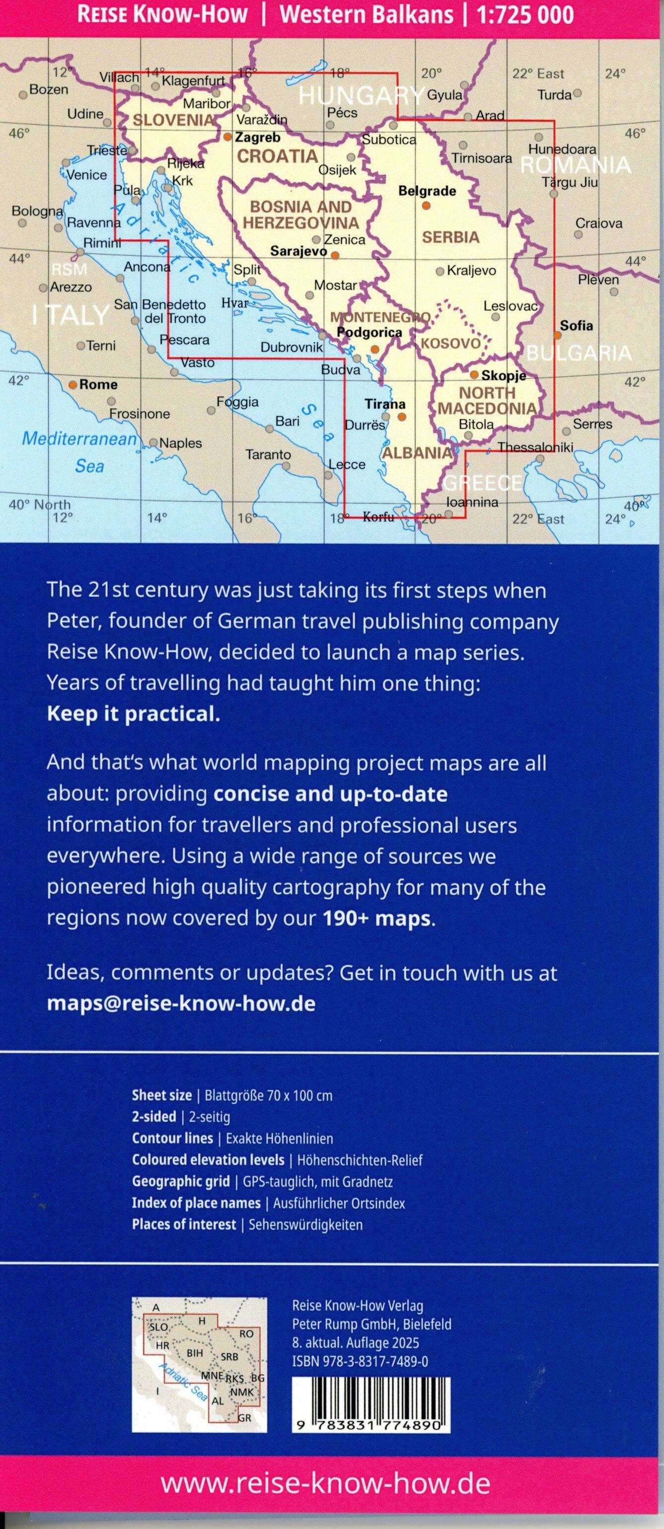 Beispielinhalt (Bild) Reise Know-How Landkarte Westliche Balkanregion / Western Balkans (1:725.000)