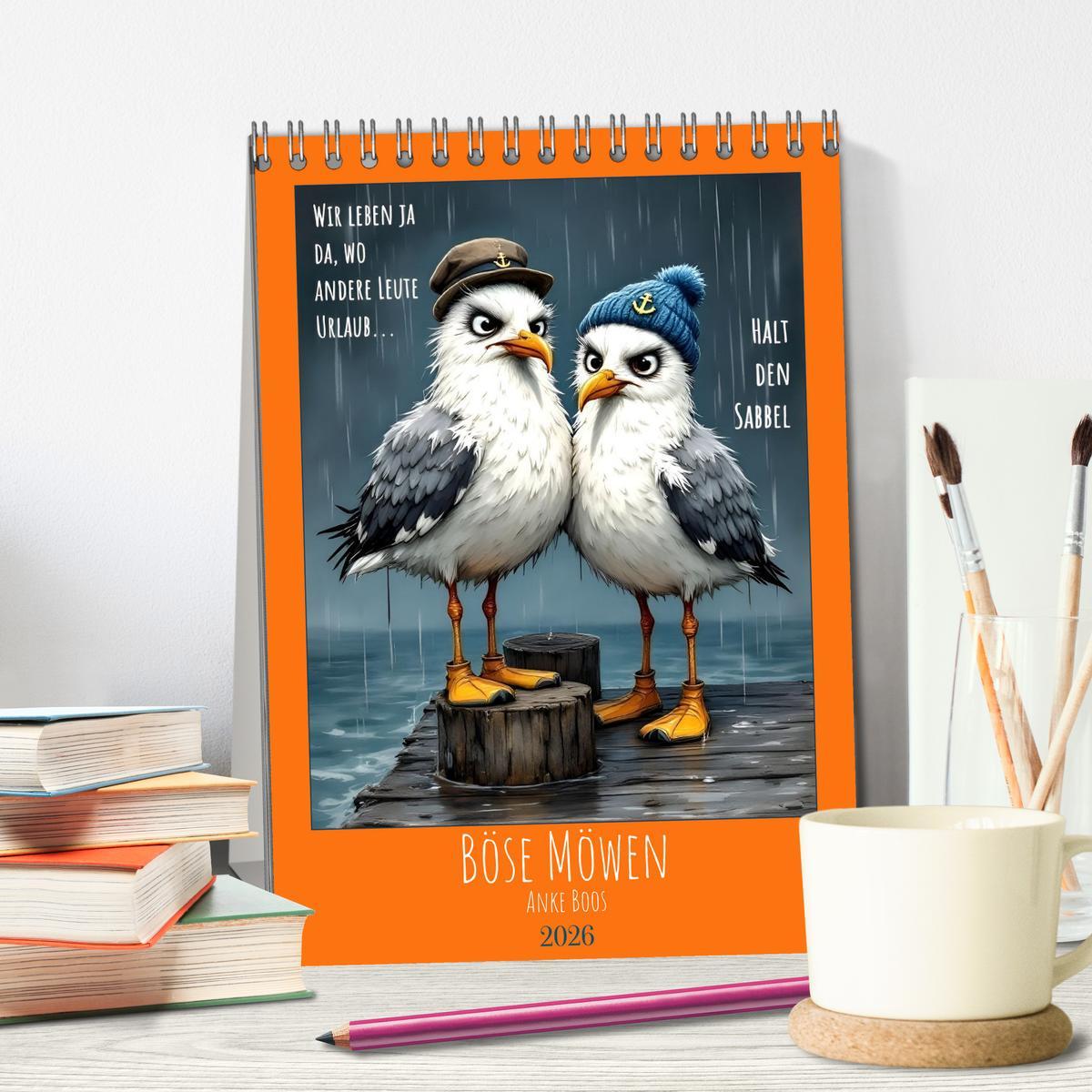 Beispielinhalt (Bild) Böse Möwen (Tischkalender 2026 DIN A5 hoch), CALVENDO Monatskalender