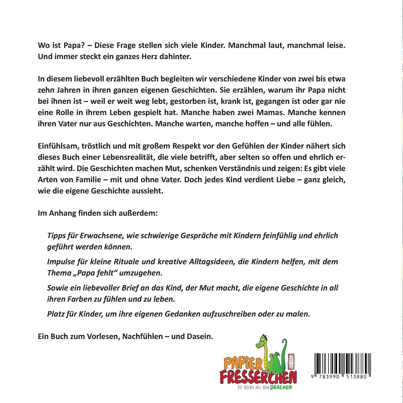 Rückseitencover Wo ist Papa? Einfühlsame Kinder-Kurzgeschichten über das Leben ohne Vater