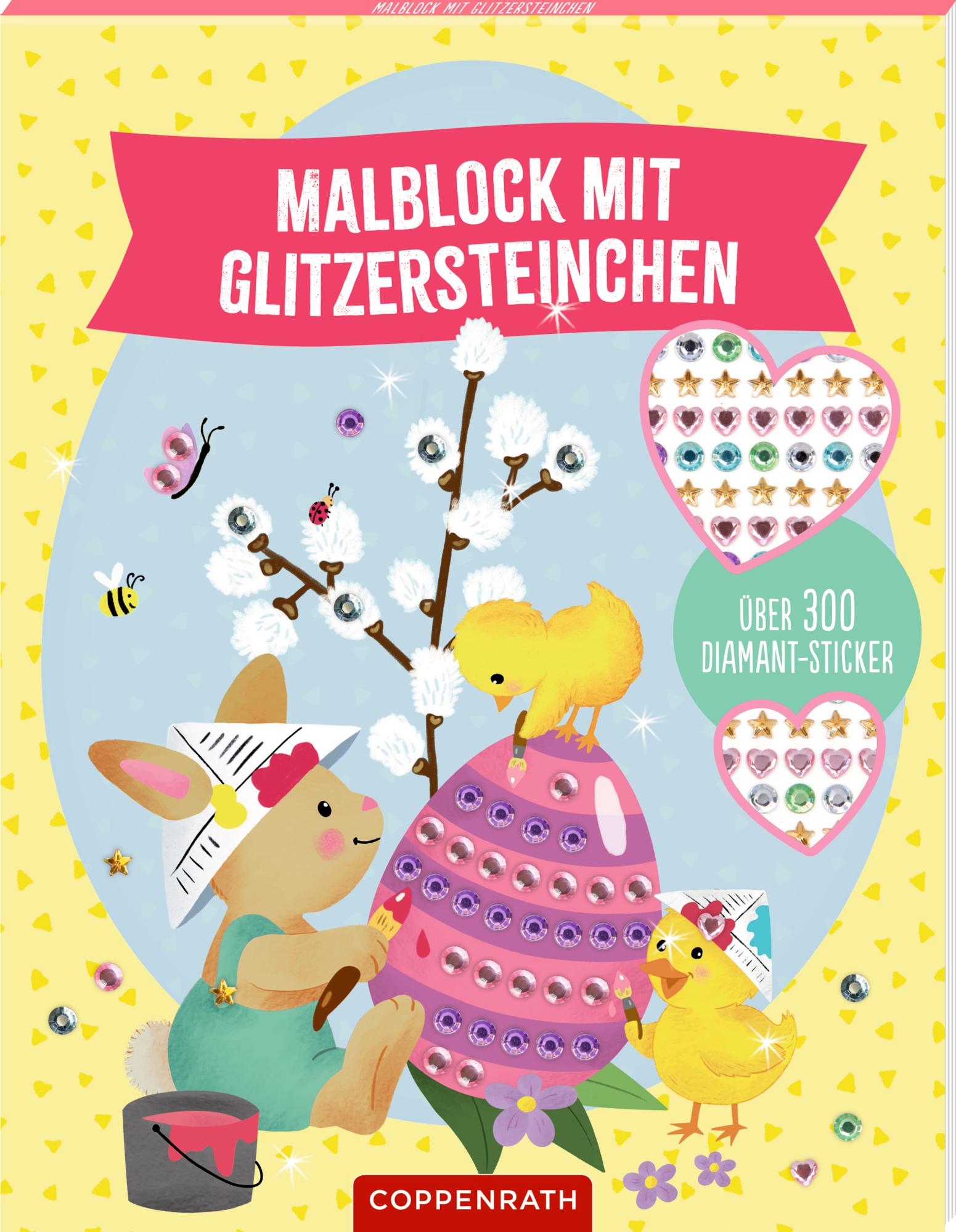 Vorderes Coverbild Malblock mit Glitzersteinchen Frohe Ostern