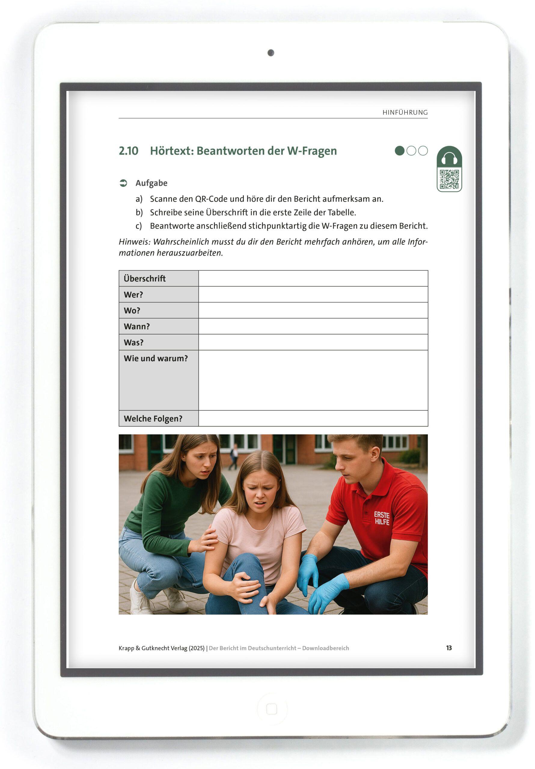 Beispielinhalt (Bild) Der Bericht im Deutschunterricht