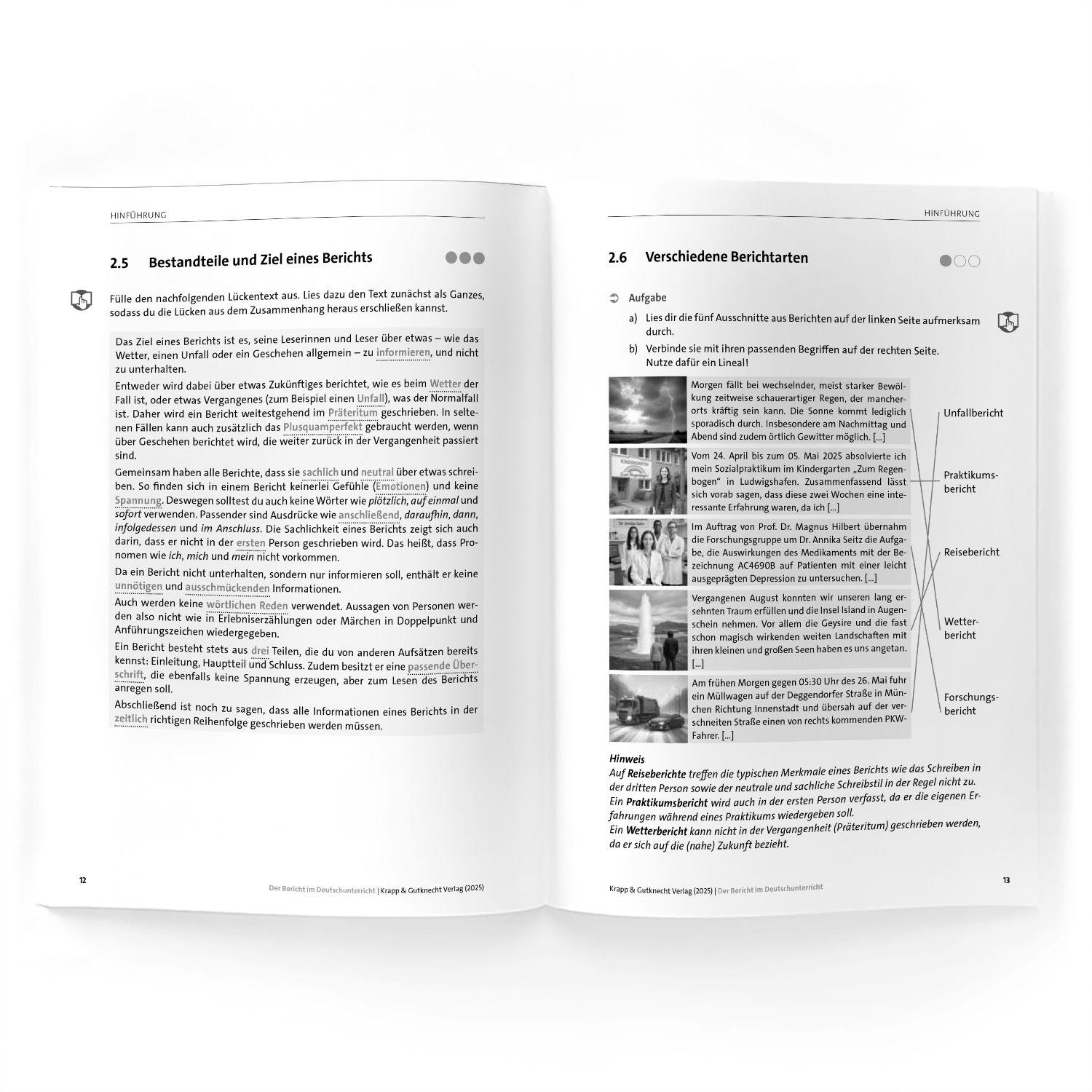 Beispielinhalt (Bild) Der Bericht im Deutschunterricht