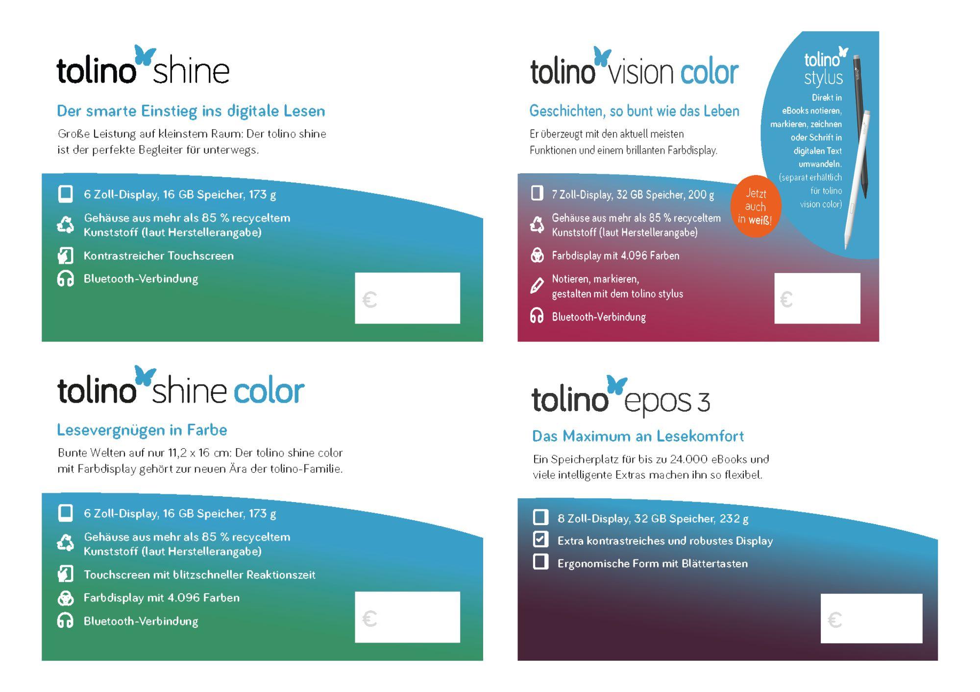 Vorderes Coverbild Produktinfokärtchen A7 tolino eReader 10/2025 (Thekendisplay) / VPE 2 x 4 Stück