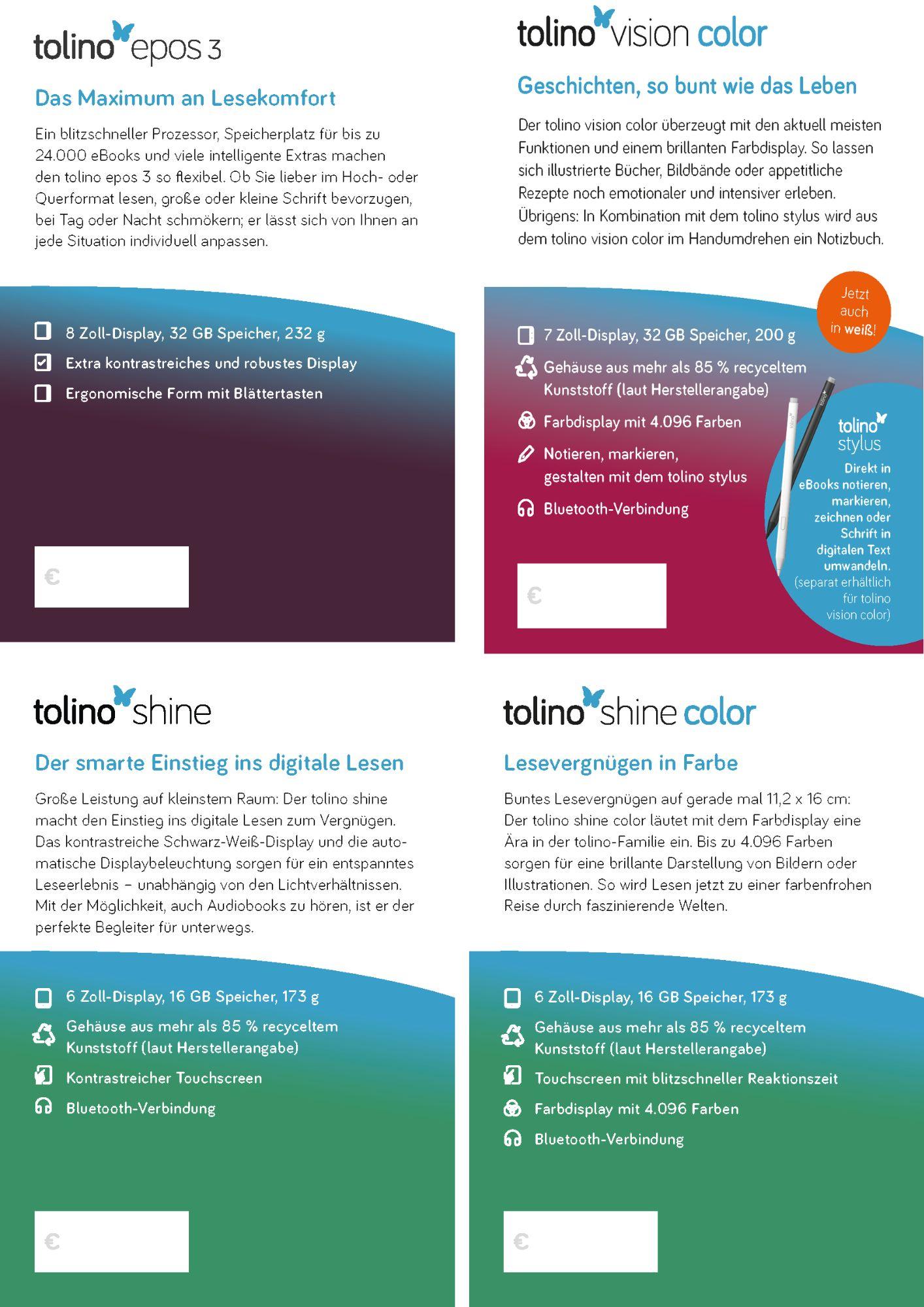 Vorderes Coverbild Produktinfokärtchen A6 tolino eReader 10/2025 (Thekendisplay) / VPE 2 x 4 Stück