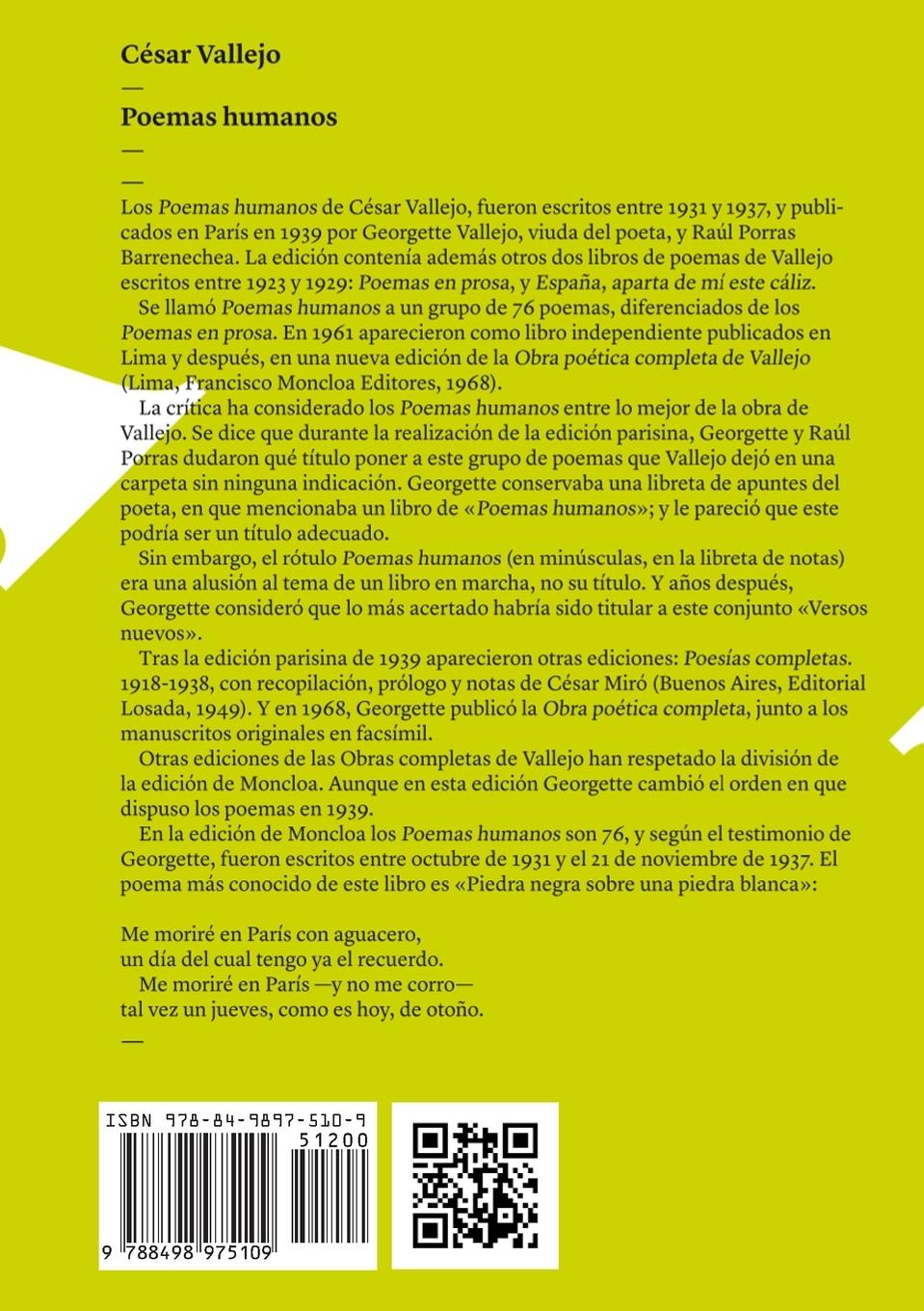 Rückseitencover Poemas humanos