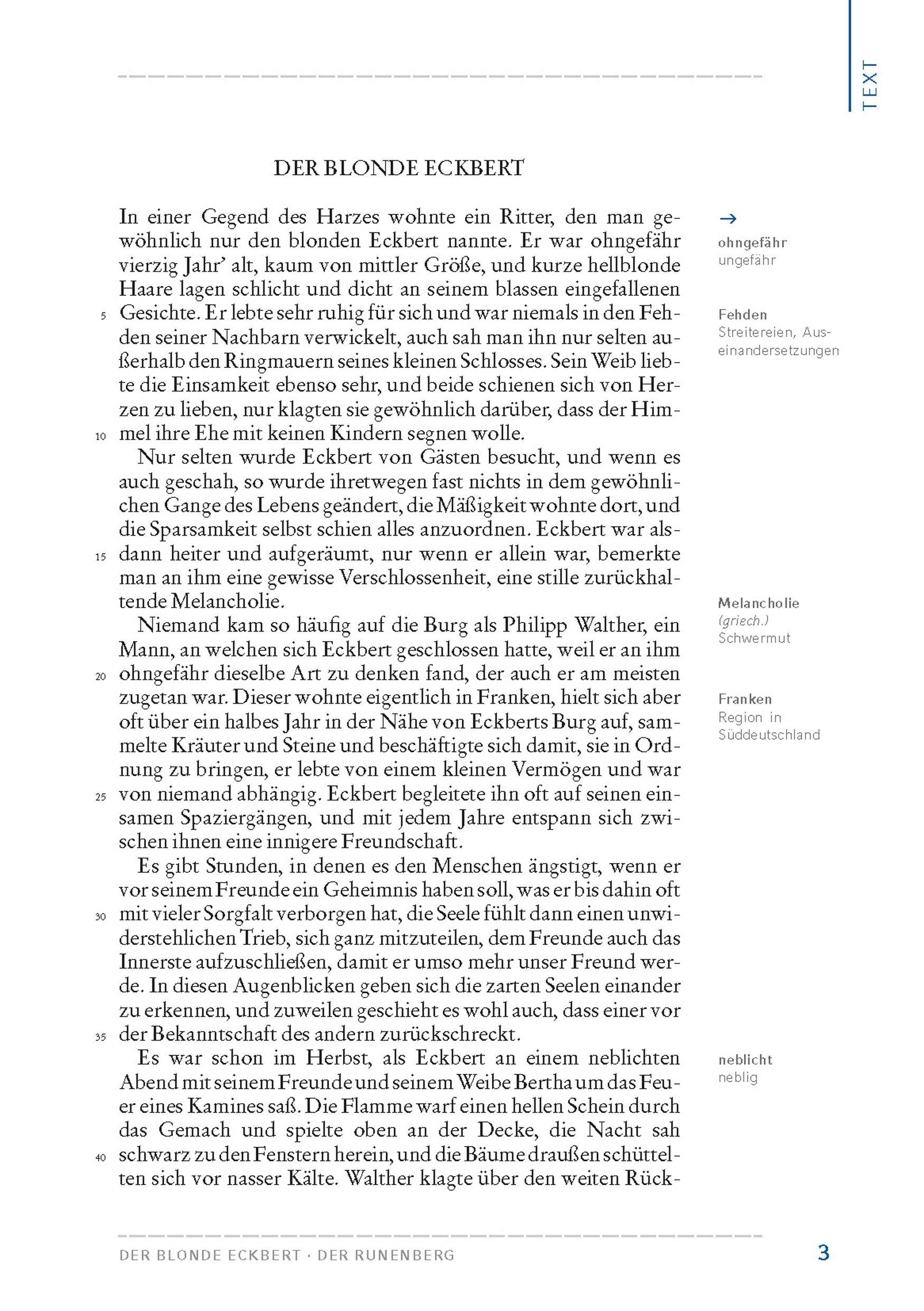 Beispielinhalt (Bild) Der blonde Eckbert / Der Runenberg (Textausgabe)